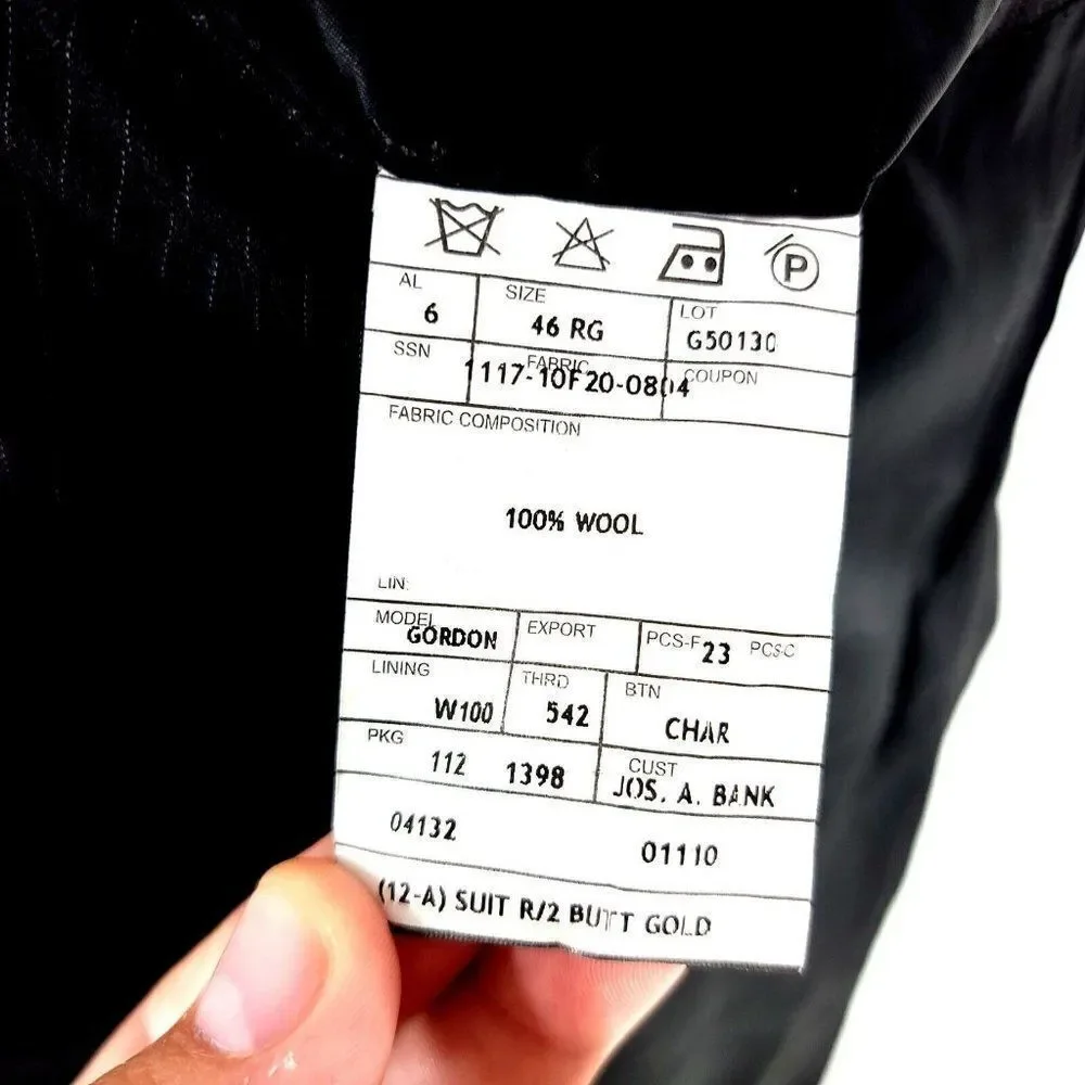 Jos A Bank Signature Gold Wool 2 Button Suit Jacket 46R Gray W Blue Gray Striped